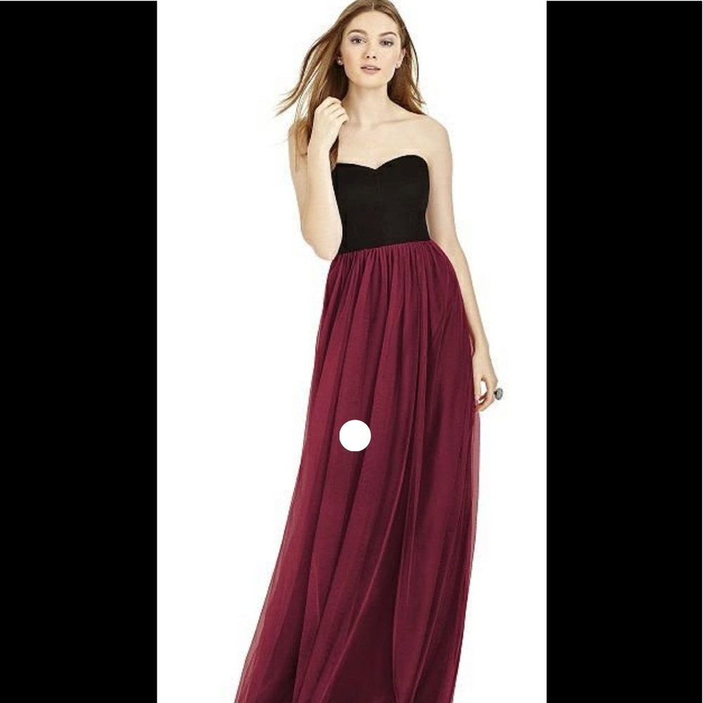 DESSY Style #4506. Sz.12. Black Velvet Top, Burgundy Tulle